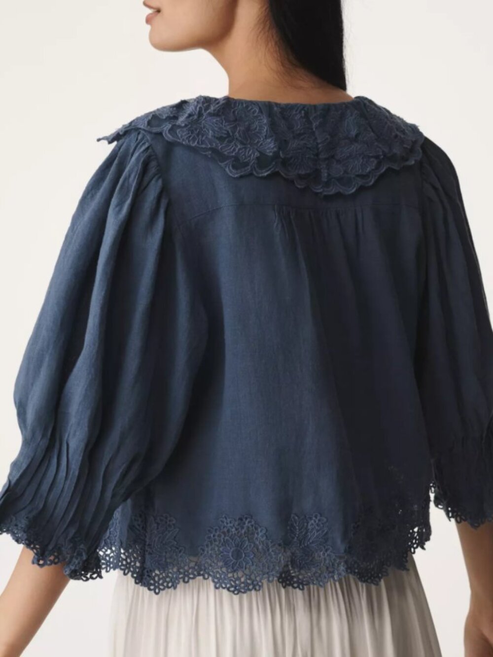 By Anthropologie Linen Blend Lace-Collar Blouse - Picture 3 of 3